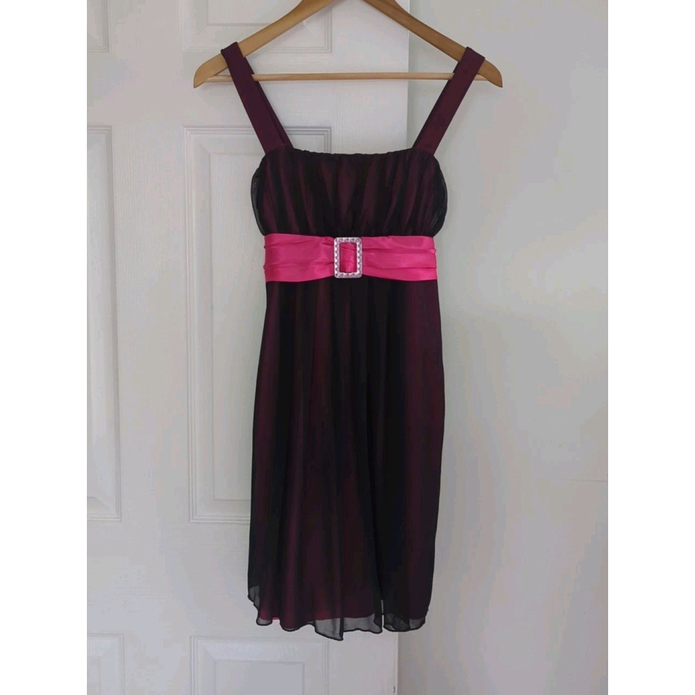 VTG Y2k City Triangles Baby Doll Dress Sz XL Whimsigoth Ribbon Sash Glam‎ Buckle